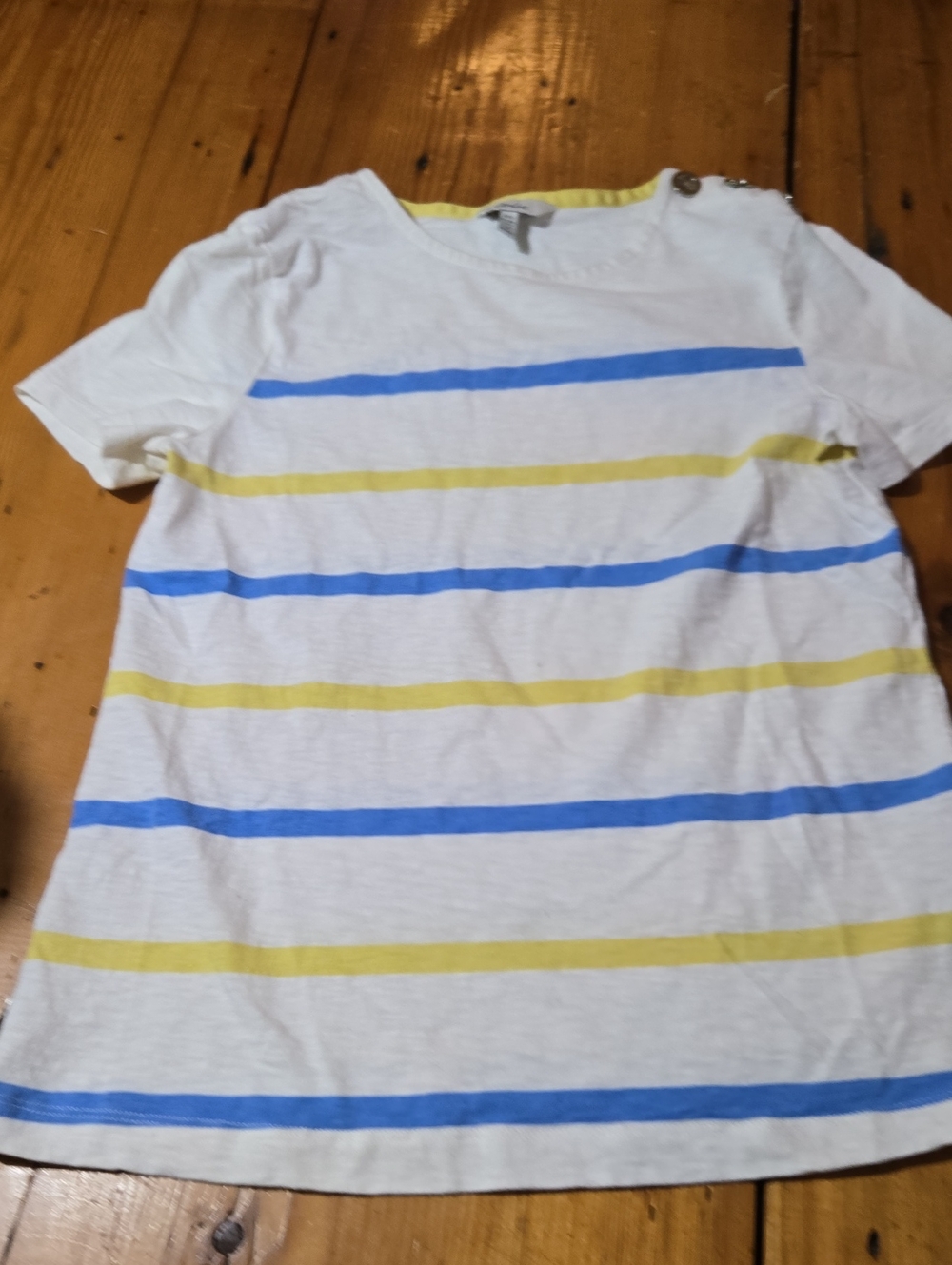 Joules White Tee with Blue and Yellow Stripes Sz 2